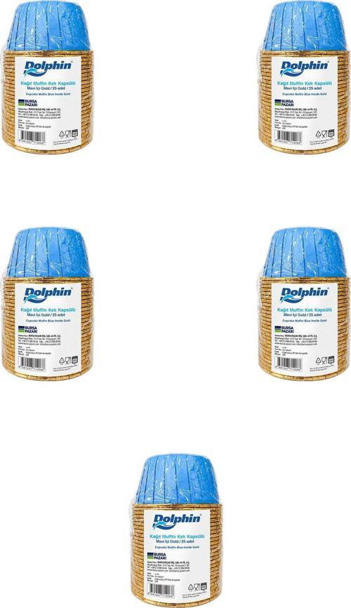 Muffin Kağıt Karton  Altın Mavi Cupcake Kek Kalıbı Kapsülü Kabı - 25 Adetlik 5 Paket