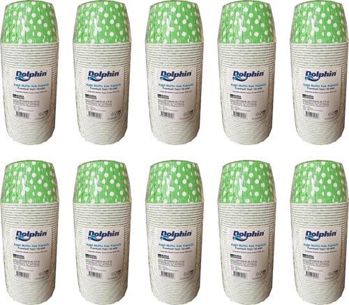 Muffin Kağıt Karton Yeşil Puantiyeli Cupcake Kek Kalıbı Kapsülü Kabı - 50 Adetlik 10 Paket