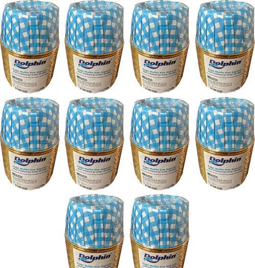 Muffin Kağıt Karton Altın Mavi Desenli Cupcake Kek Kalıbı Kapsülü Kabı - 25 Adetlik 10 Paket