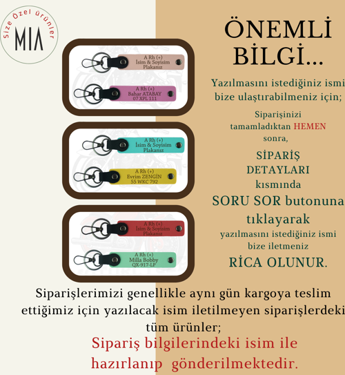 Pembe-Turkuaz, Motor Aşıkları İçin Özel, İsim Plaka ve 0 Rh (+) Kan Grubu Acil Durum 2'li Anahtarlık