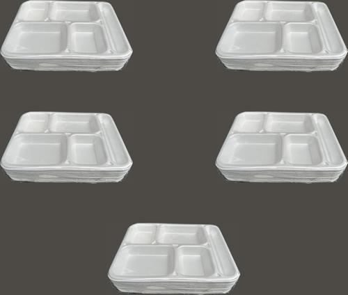 Tek Kullanımlık Köpük 5 Bölmeli Tabldot Köpük Tabak - 26.5x35 Cm. - 10 Adetlik 5 Paket