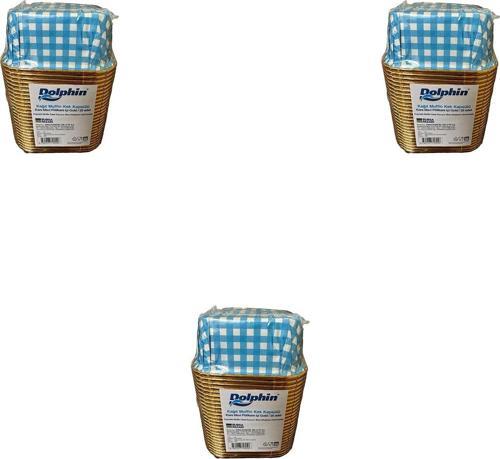 Muffin Kare Kağıt Mavi Puantiyeli Altın Cupcake Kek Kalıbı Kapsülü Kabı - 25 Adetlik 3 Paket
