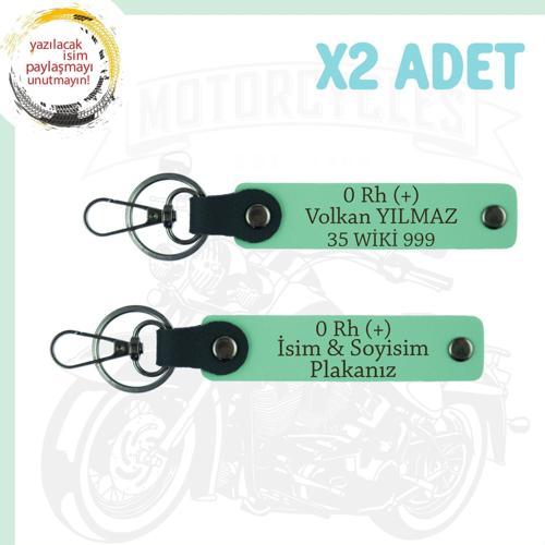 Yeşil, Efsane Motorculara Özel, İsim Plaka ve 0 Rh (+) Kan Grubu Yazılı Anlamlı Hediye x2 Anahtarlık