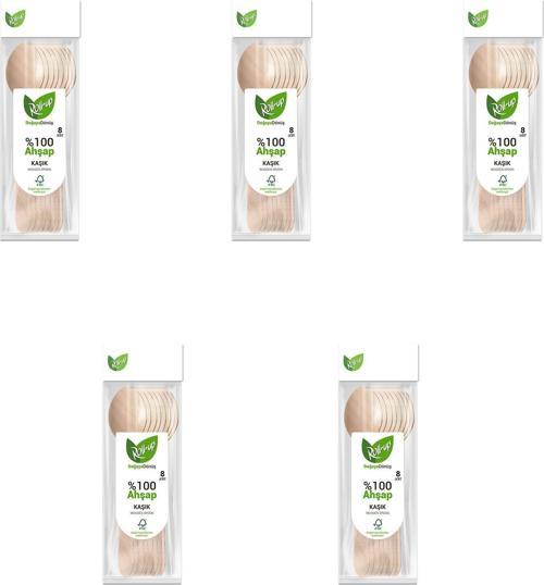Doğaya Dönüş Ekolojik Doğal %100 Ahşap Kaşık - Kalınlık : 1.8 mm - 16 Cm. - 8'li 5 Paket