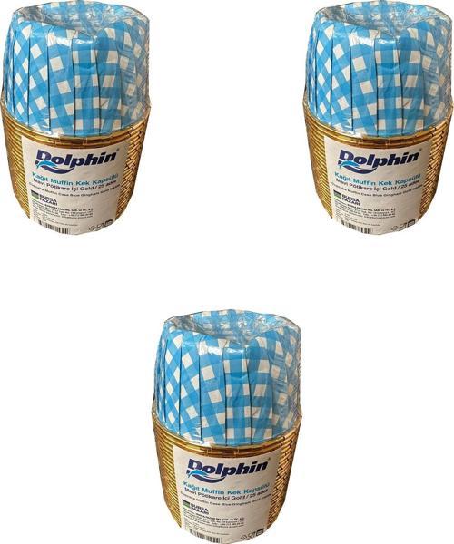 Muffin Kağıt Karton Mavi Altın Desenli Cupcake Kek Kalıbı Kapsülü Kabı - 25 Adetlik 3 Paket