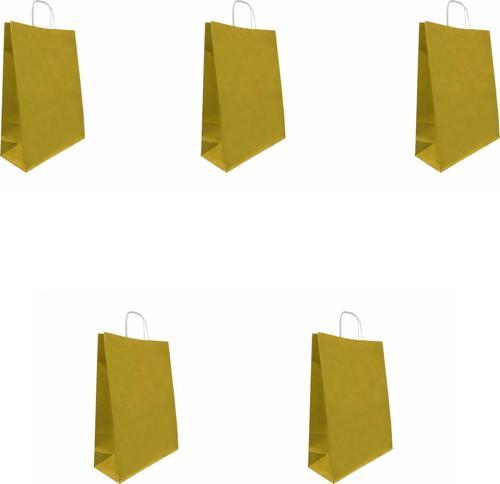 Büküm Saplı Kraft Kağıt Çanta Karton Hediyelik Poşet Torba - Altın Sarı-18x24 Cm. - 10 Adetlik Paket