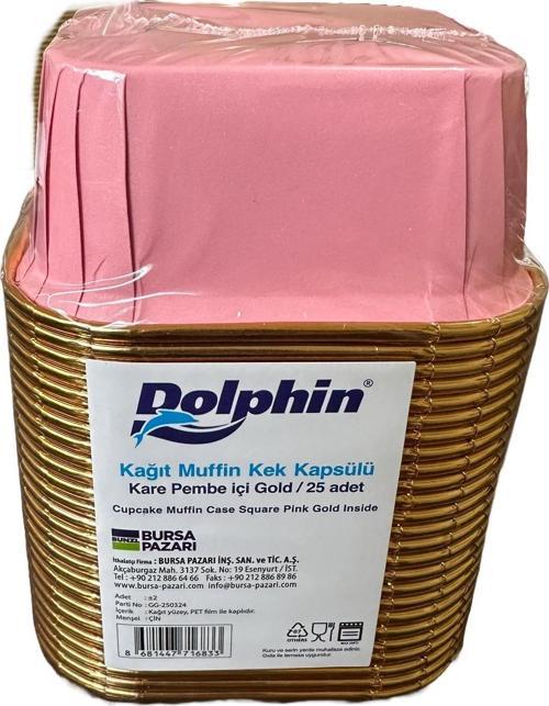 Muffin Kare Kağıt Pembe Altın Cupcake Kek Kalıbı Kapsülü Kabı - 25 Adetlik 1 Paket