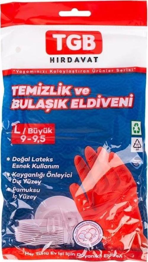Mutfak Bulaşık Temizlik Ev İş Eldiveni - Kırmızı - No: 8 / Medium - 1 Çift Paket