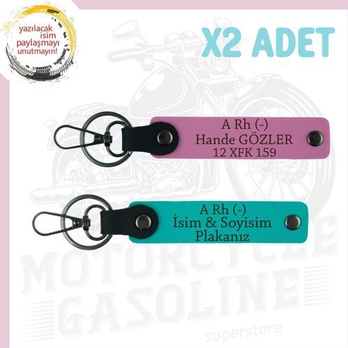 Koyu Turkuaz-Pembe, Sürücülere, İsim Plaka ve A Rh (-) Kan Grubu Yazılı, Motorcu Anahtarlığı Takım