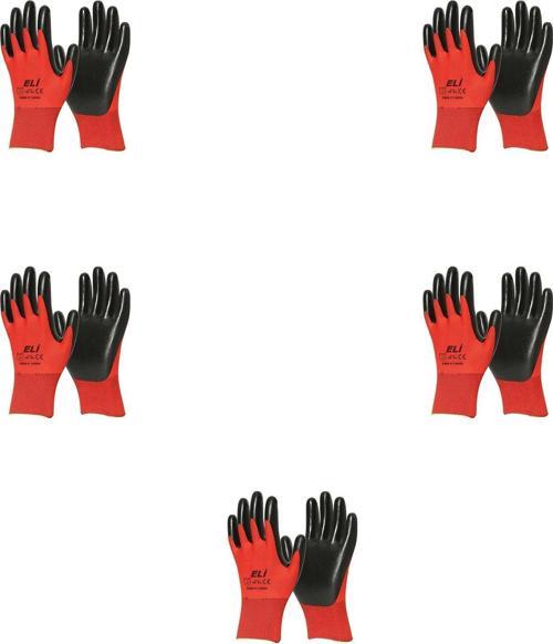 Nitril İş Güvenlik Eldiveni - Kırmızı - 10/XL - 5 Çift - Paket