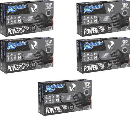 Nitril PowerGrip Ekstra Kalın Elmas Dokulu Eldiven Siyah Meidum Orta Boy - 50'li 5 Paket