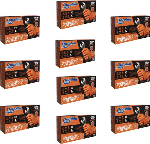 Nitril PowerGrip Ekstra Kalın Elmas Dokulu Eldiven Turuncu Large Büyük Boy - 50'li 10 Paket