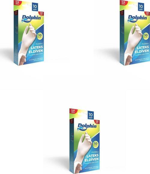 Tek Kullanımlık Lateks Beyaz Pudralı Muayene Eldiveni - Medium - Orta Boy - 10'lu 3 Paket