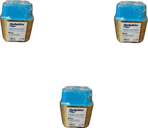 Muffin Kare Kağıt Mavi Altın Cupcake Kek Kalıbı Kapsülü Kabı - 25 Adetlik 3 Paket