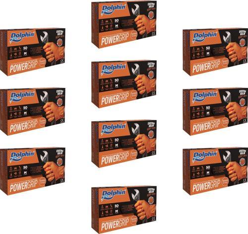 Nitril PowerGrip Ekstra Kalın Elmas Dokulu Eldiven Turuncu Meidum Orta Boy - 50'li 10 Paket
