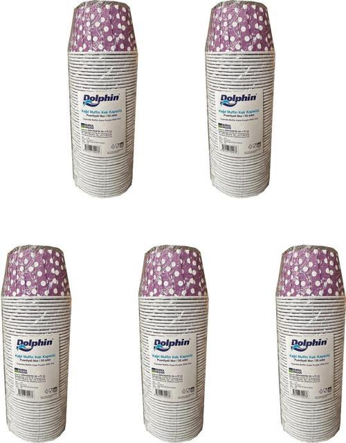 Muffin Kağıt Karton Mor Puantiyeli Cupcake Kek Kalıbı Kapsülü Kabı - 50 Adetlik 5 Paket