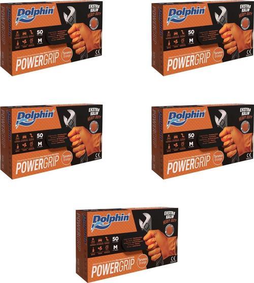 Nitril PowerGrip Ekstra Kalın Elmas Dokulu Eldiven Turuncu Meidum Orta Boy - 50'li 5 Paket