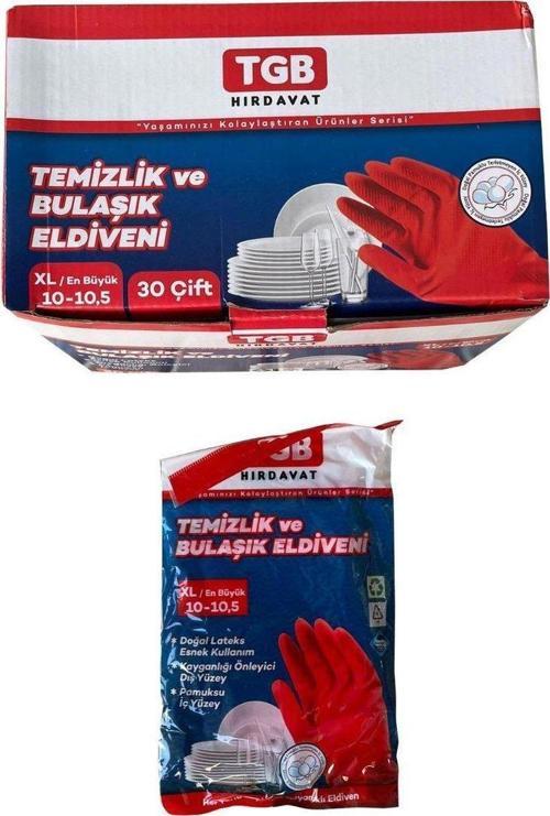 Mutfak Bulaşık Temizlik Ev İş Eldiveni - Kırmızı - No:10 / XL - 1 Çift Paket