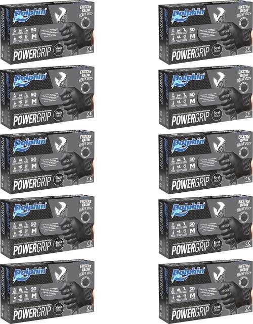 Nitril PowerGrip Ekstra Kalın Elmas Dokulu Eldiven Siyah Meidum Orta Boy - 50'li 10 Paket