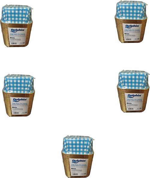 Muffin Kare Kağıt Mavi Puantiyeli Altın Cupcake Kek Kalıbı Kapsülü Kabı - 25 Adetlik 5 Paket