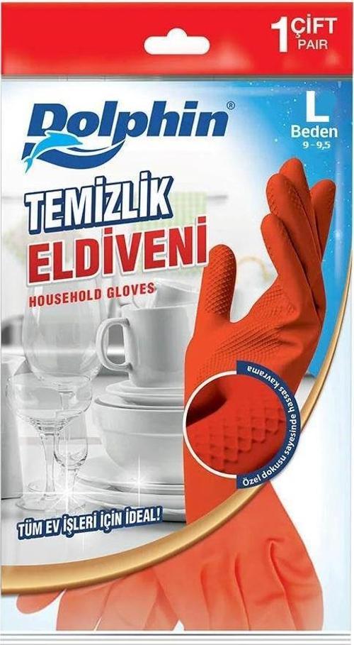 Lateks Bulaşık Temizlik Eldiveni - Kırmızı - Large ( Büyük ) - 9-9,5 - 1 Çift - Paket