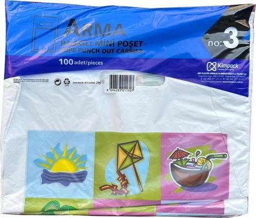 Baskılı Mini Blok Poşet Torba - No : 3 - 30x50 Cm. - Beyaz - 100 Adetlik 1 Paket