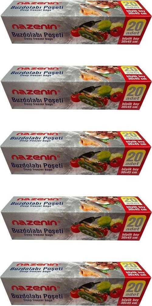 Düz Kilitsiz Şeffaf Büyük Boy Buzdolabı Yemek Gıda Poşeti Torbası- 30x45 Cm. - 20'li 5 Paket