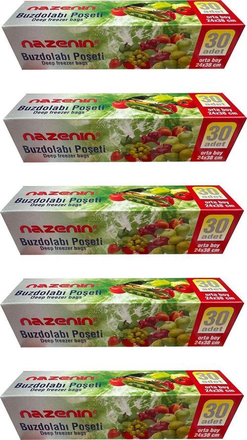 Düz Kilitsiz Şeffaf Orta Boy Buzdolabı Yemek Gıda Poşeti Torbası- 24x38 Cm. - 30'lu 5 Paket