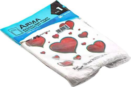 Baskılı Mini Blok Poşet Torba - No : 1 - 22x35 Cm. - Beyaz - 100 Adetlik 1 Paket