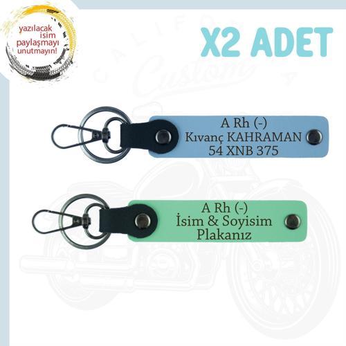 Yeşil-Gök Mavi, İsim Plaka ve A Rh (-) Kan Grubu Yazılı Kişiselleştirilmiş Hediye 2'li Anahtarlık