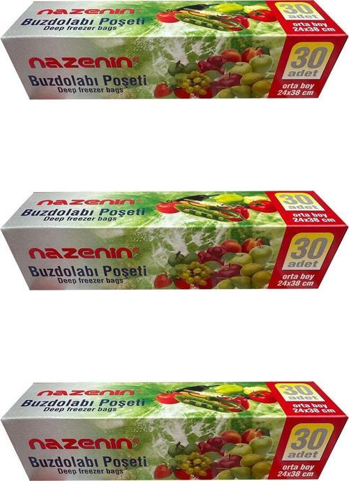 Düz Kilitsiz Şeffaf Orta Boy Buzdolabı Yemek Gıda Poşeti Torbası- 24x38 Cm. - 30'lu 3 Paket