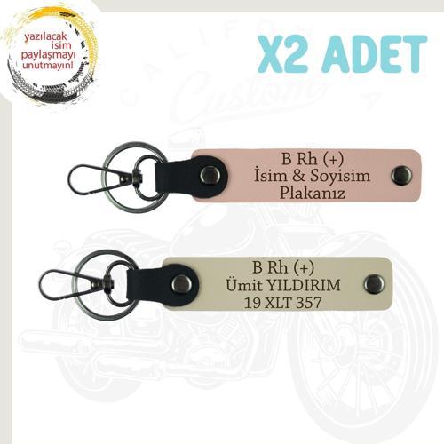 Y. ağzı-S. Kahve, Motosiklet Severler İçin İsim Plaka ve B Rh (+) Yazılı Acil Durum 2'li Anahtarlık