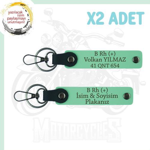 Yeşil, Efsane Motorculara Özel, İsim Plaka ve B Rh (+) Kan Grubu Yazılı Anlamlı Hediye x2 Anahtarlık