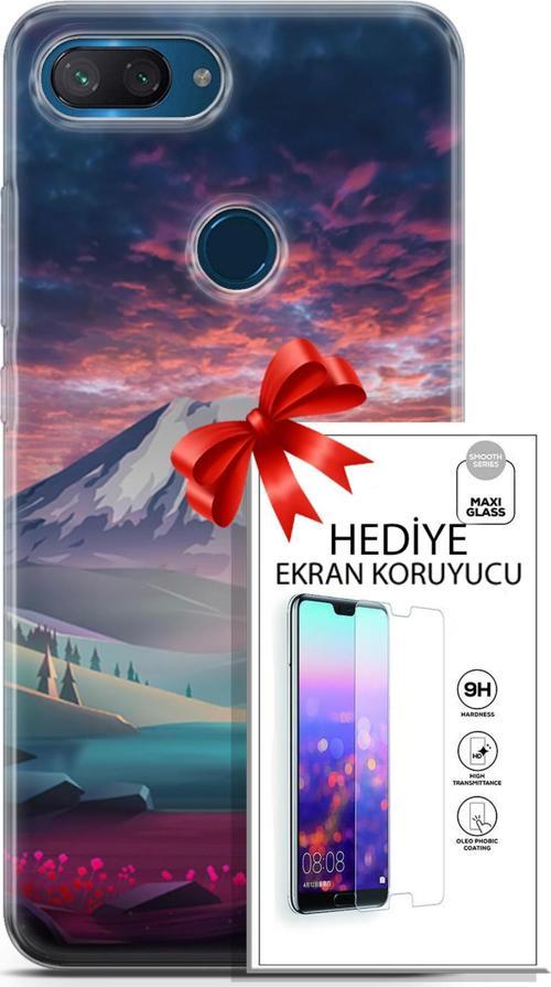 Xiaomi Mi 8 Lite Kılıf Orijinal Seri Fantasy 14 Karlı Dağ Cover Kılıf + Ön Ekran Koruyucu