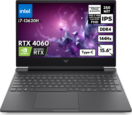 Victus 15-FA1085NT i7-13620H 8 GB 512 GBSSD RTX4060 (8GB) 144Hz 15.6" FHD Windows 11 Home Gaming Notebook B10FNEAHMF56