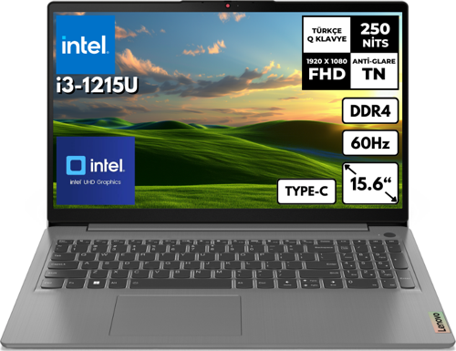 IdeaPad 3 i3-1215U 20GB 256 GBSSD Intel UHD Graphics 15.6" FHD Windows 10 Pro Notebook 82RK018GTXHMF47