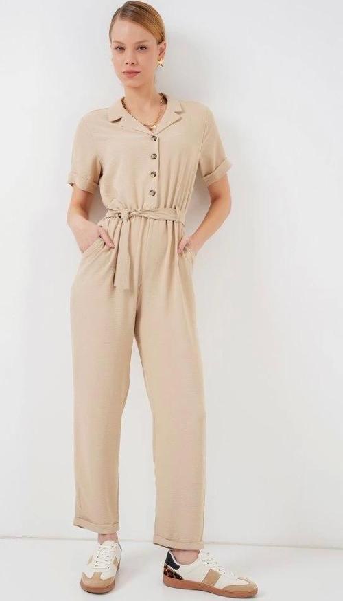 Kısa Kol Ayrobin Tulum 7030 - Krem