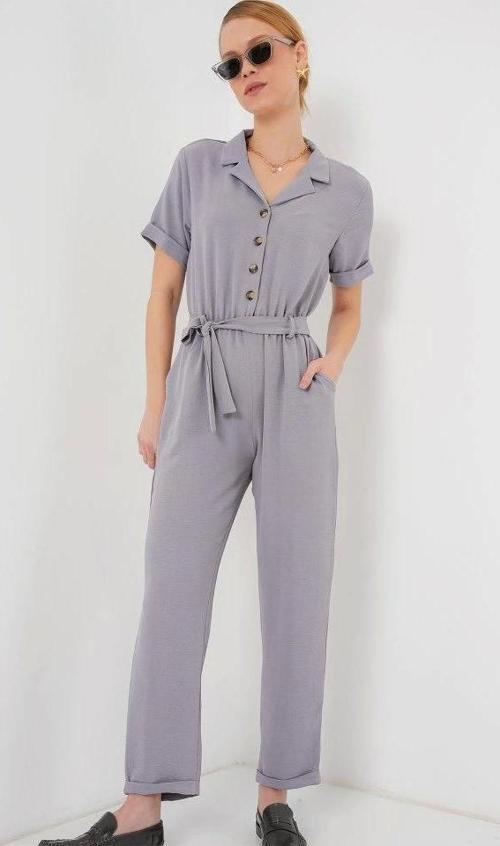 Kısa Kol Ayrobin Tulum 7030 - Gri