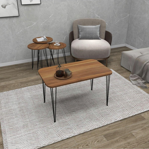 3'Lü Zigon Sehpa Ve Orta Sehpa Set Sehpa Seti Tel Ayak Sehpa Set 90x50 cm