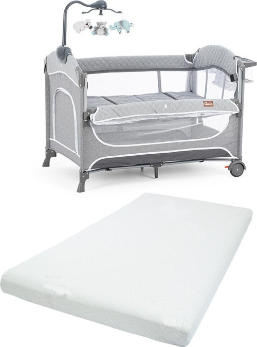 Atlas Plus Anne Yanı Sallanır Cibinlikli Dönenceli Oyun Parkı Bebek Beşik 70X110 Cm + Yataklı Light Grey
