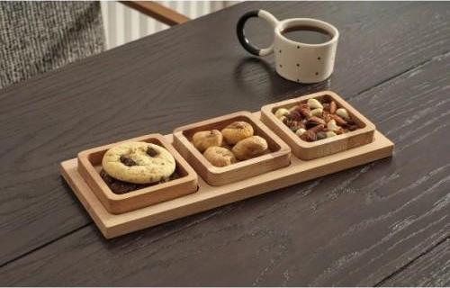 Büro Ev Ofis Atıştırma Keyfi için 3PARÇA Ahşap Bambu Yapım Çerezlik Sunumluk Seti