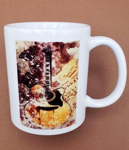 Büro Ev Ofis Hediyesi için Retro Tasarım Gitar Baskılı Kupa Bardak