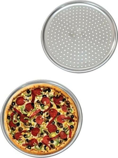Büro Ev Ofis Mutfağı için 36CM Maksi Çelik Delikli Pizza Lahmacun Servis İkram Tepsi Tabağı
