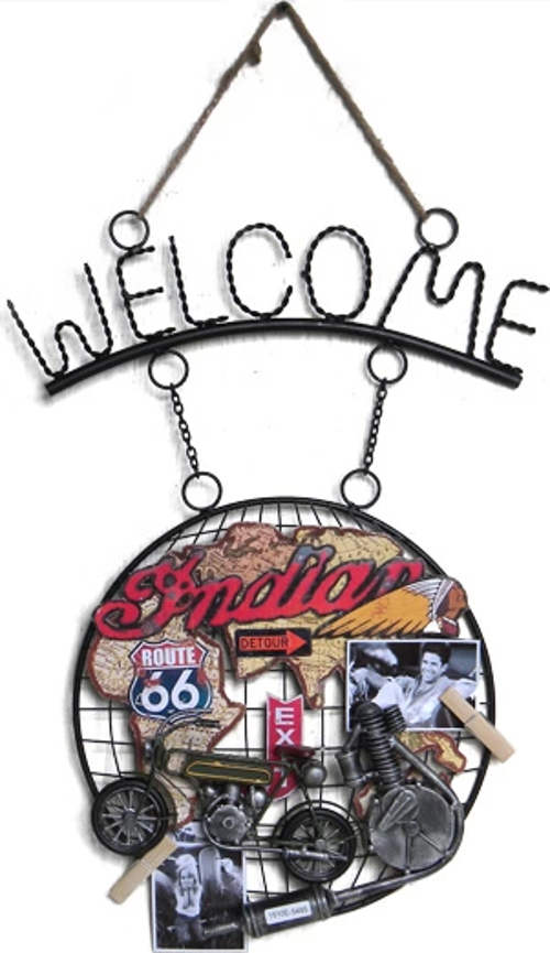 Dekoratif Metal Kapı Welcome Motosiklet Dekorlu