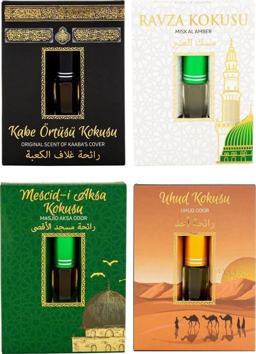 Kabe Örtüsü Kokusu Medine Ravza Kokusu Mescidi Aksa kokusu ve Uhud Kokusu Alkolsüz Esans 3ml