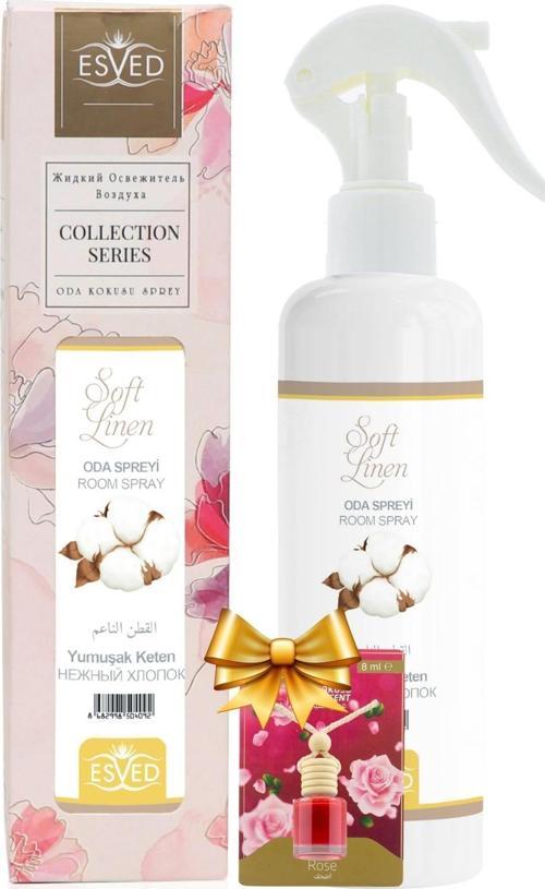 Yumuşak Keten Kokusu Sprey 400Ml. Gül Kokusu Araba Kokusu 8Ml. Hediyeli