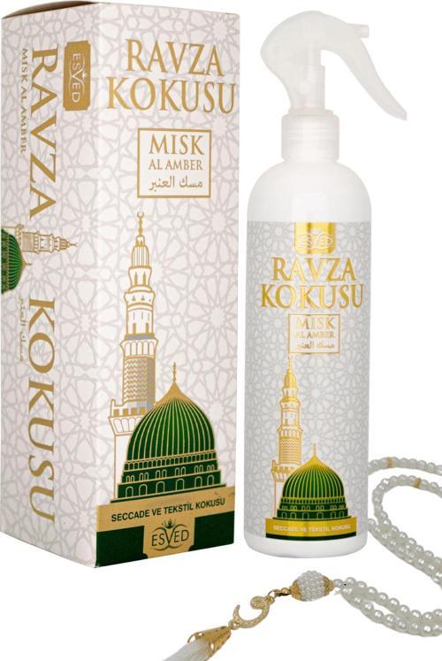 Medine Ravza Kokusu 400 Ml Sprey Kabe Kokulu İnci Görünümlü Plastik Beyaz Tesbih Tesbih Hediyeli
