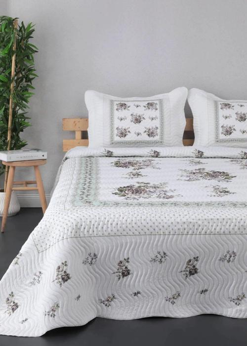 Flower Lila Çift Kişilik Kapitone Yatak Örtüsü