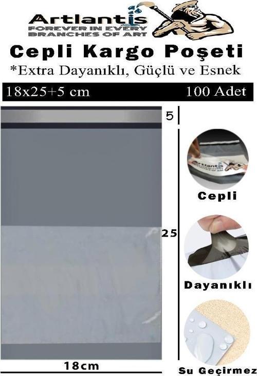 Plastik Kargo Poşeti Cepli 18x25+5 cm 100 Adet 1 Paket Ekonomik Cepli Kargo Poşeti Dayanıklı Gri Esnek