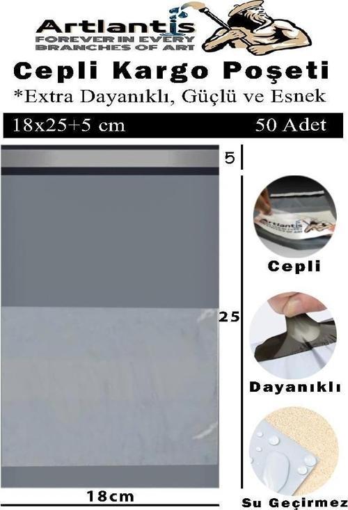 Plastik Kargo Poşeti Cepli 18x25+5 cm 50 Adet 1 Paket Ekonomik Cepli Kargo Poşeti Dayanıklı Gri Esnek